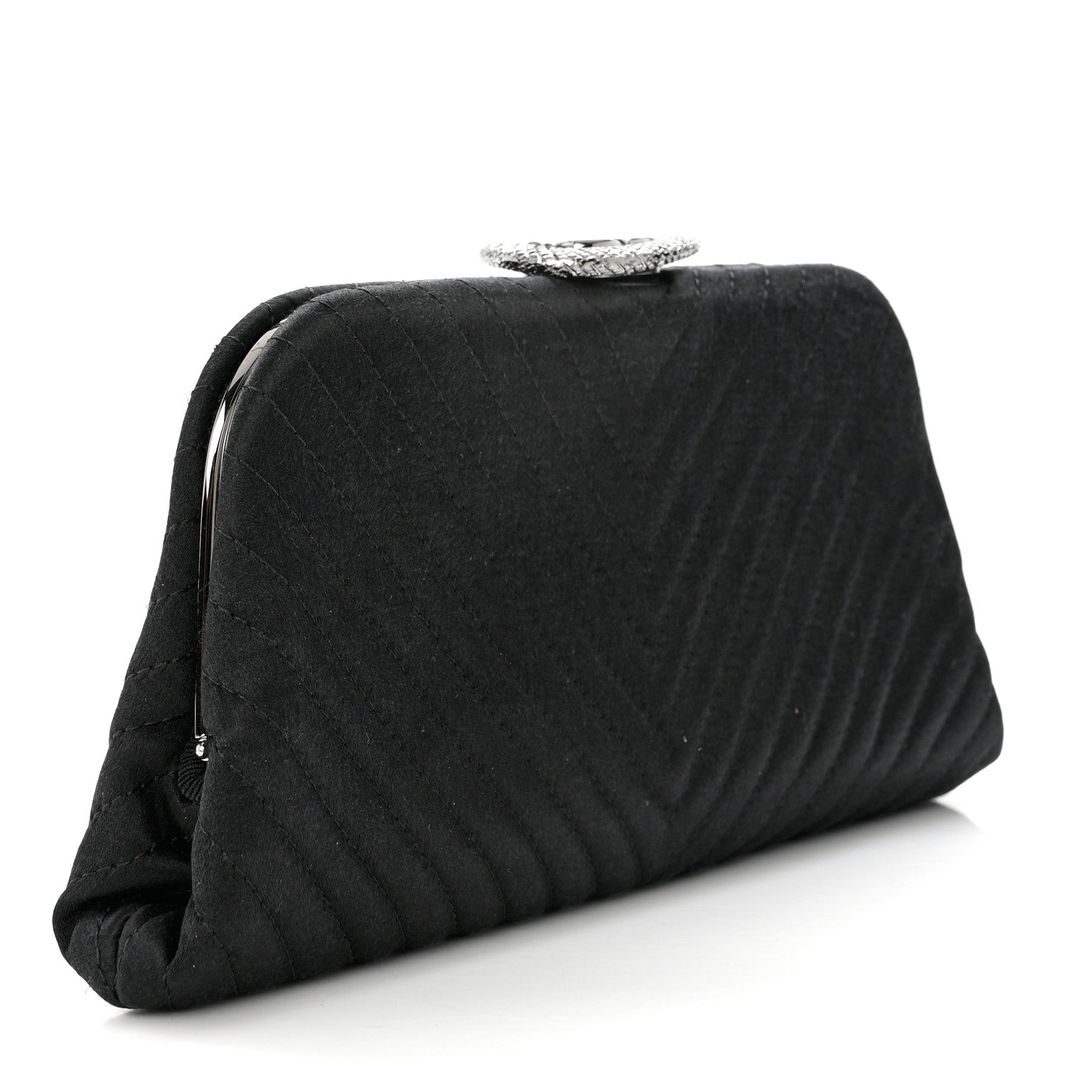 Chanel Satin Chevron Quilted Clutch Black 3 of 8