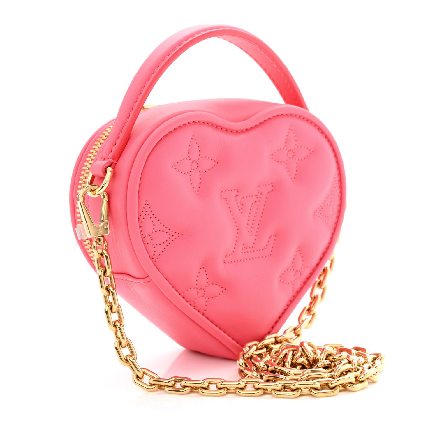 Calfskin Embroidered Monogram Pop My Heart Bag Pouch Dragon Fruit Pink