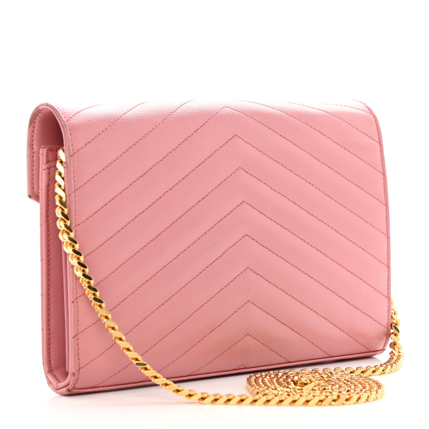 Saint Laurent Grain De Poudre Matelasse Chevron Monogram Chain Wallet Tender Pink 4 of 33