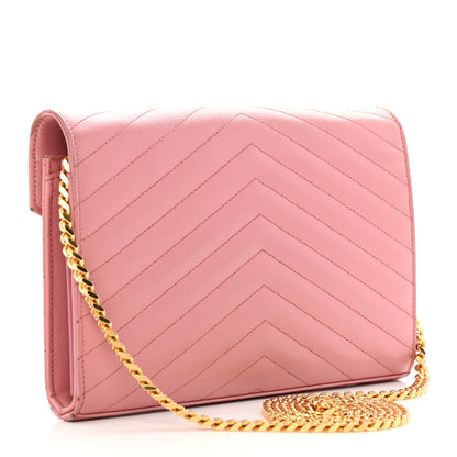 Saint Laurent Grain De Poudre Matelasse Chevron Monogram Chain Wallet Tender Pink 4 of 33