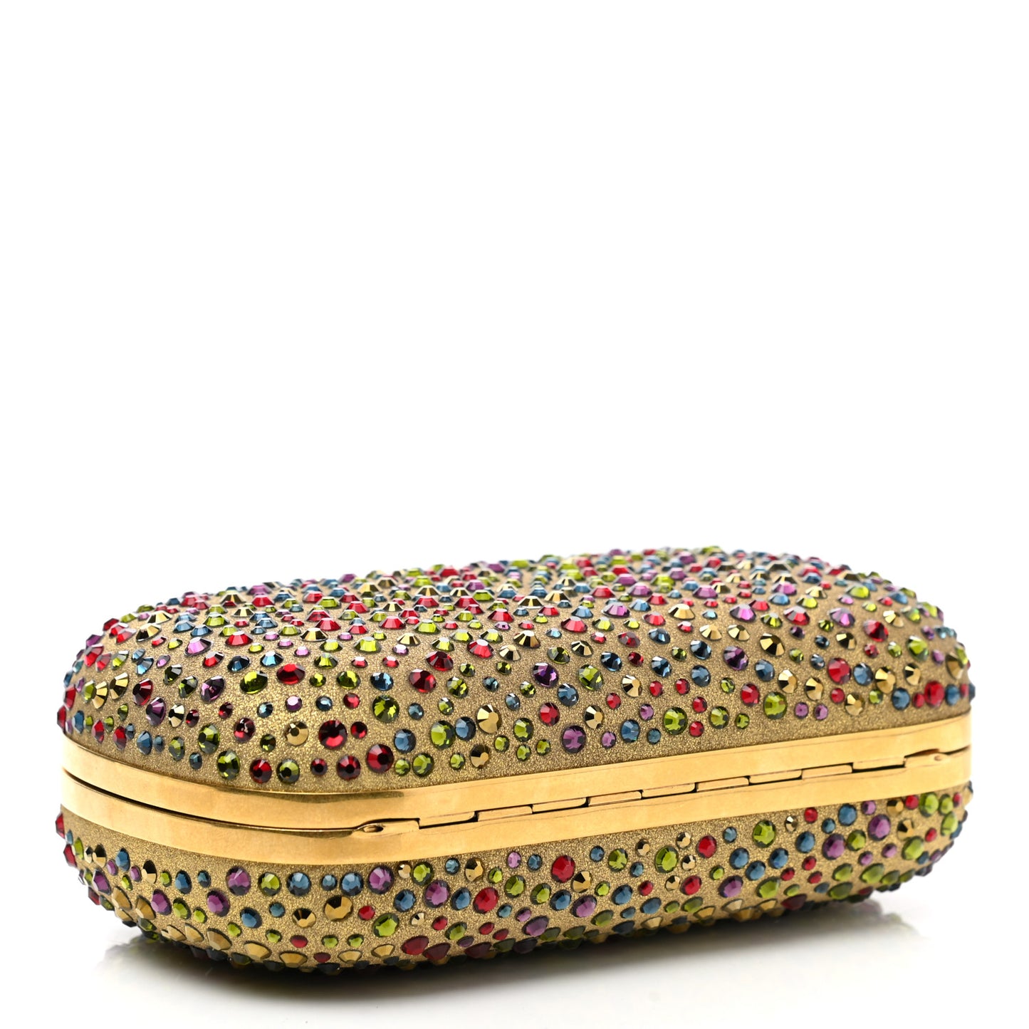 Metallic Crystal Skull Box Clutch Gold Multicolor