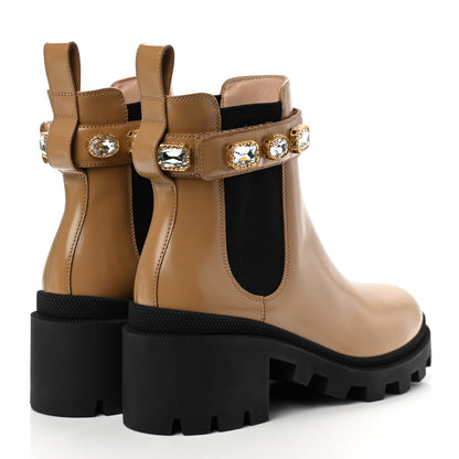 Gucci Calfskin Crystal GG Trip Chelsea Ankle Boots 37 Natural Tan 4 of 10