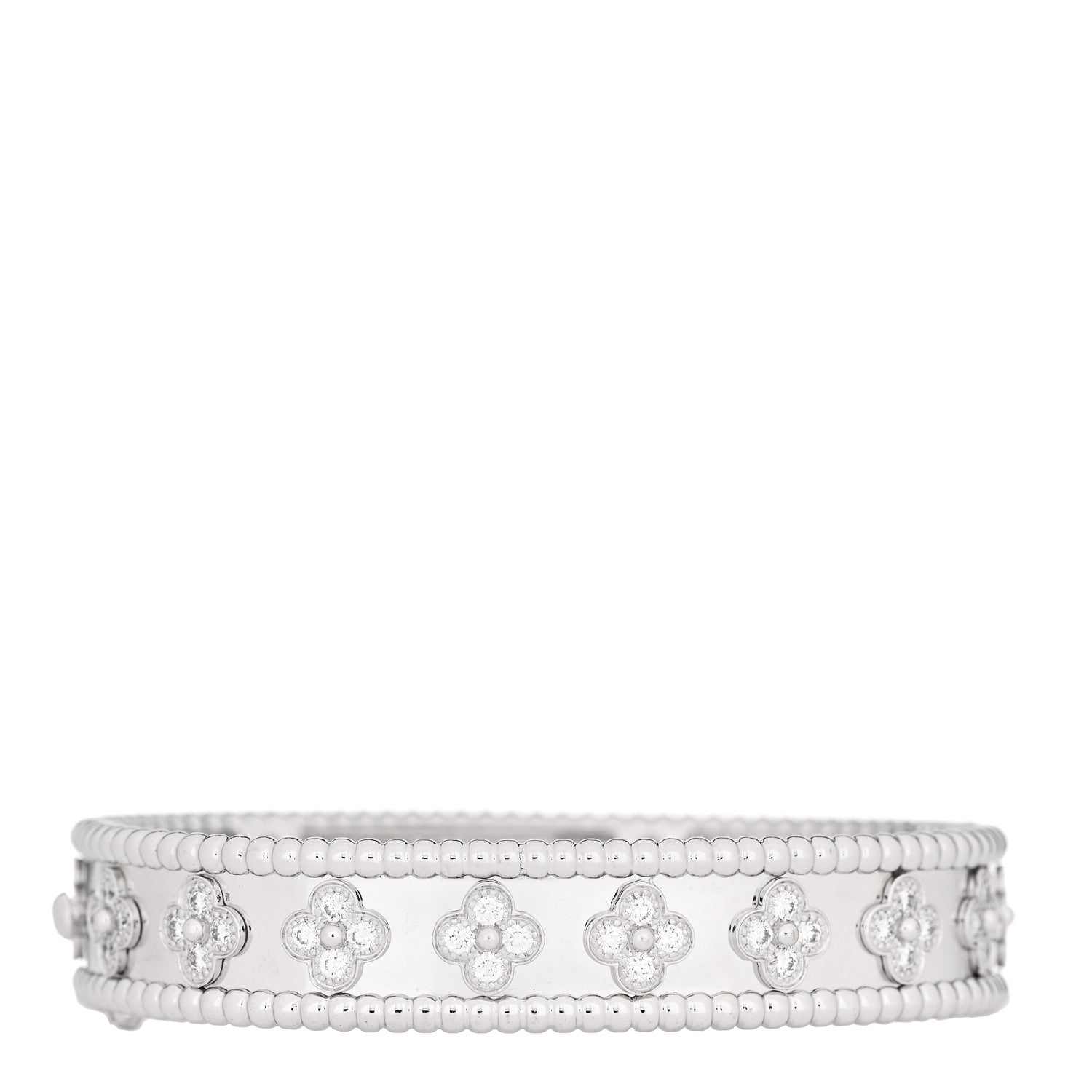 Van Cleef & Arpels 18K White Gold Diamond Perlee Clovers Bangle Bracelet XS 3 of 8
