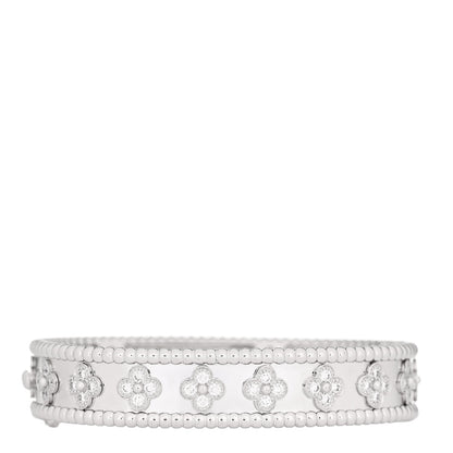 Van Cleef & Arpels 18K White Gold Diamond Perlee Clovers Bangle Bracelet XS 3 of 8