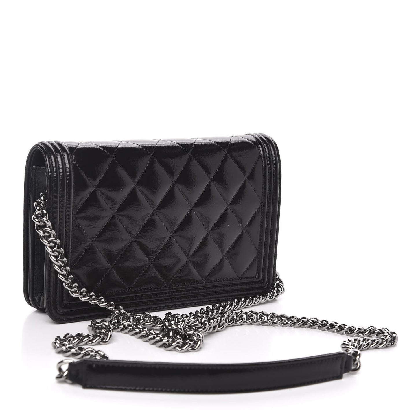 Glazed Calfskin Calfskin Quilted Boy Wallet On Chain WOC Black
