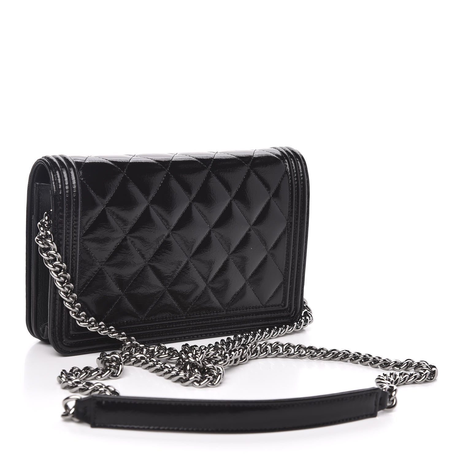 Chanel Glazed Calfskin Calfskin Quilted Boy Wallet On Chain WOC Black 3 of 12