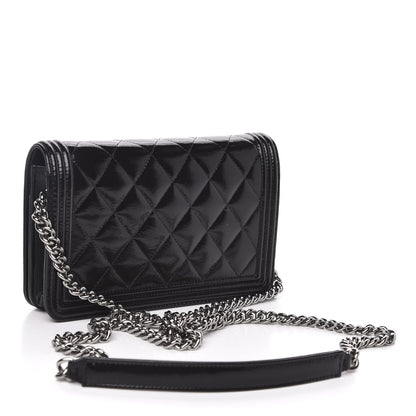 Chanel Glazed Calfskin Calfskin Quilted Boy Wallet On Chain WOC Black 3 of 12