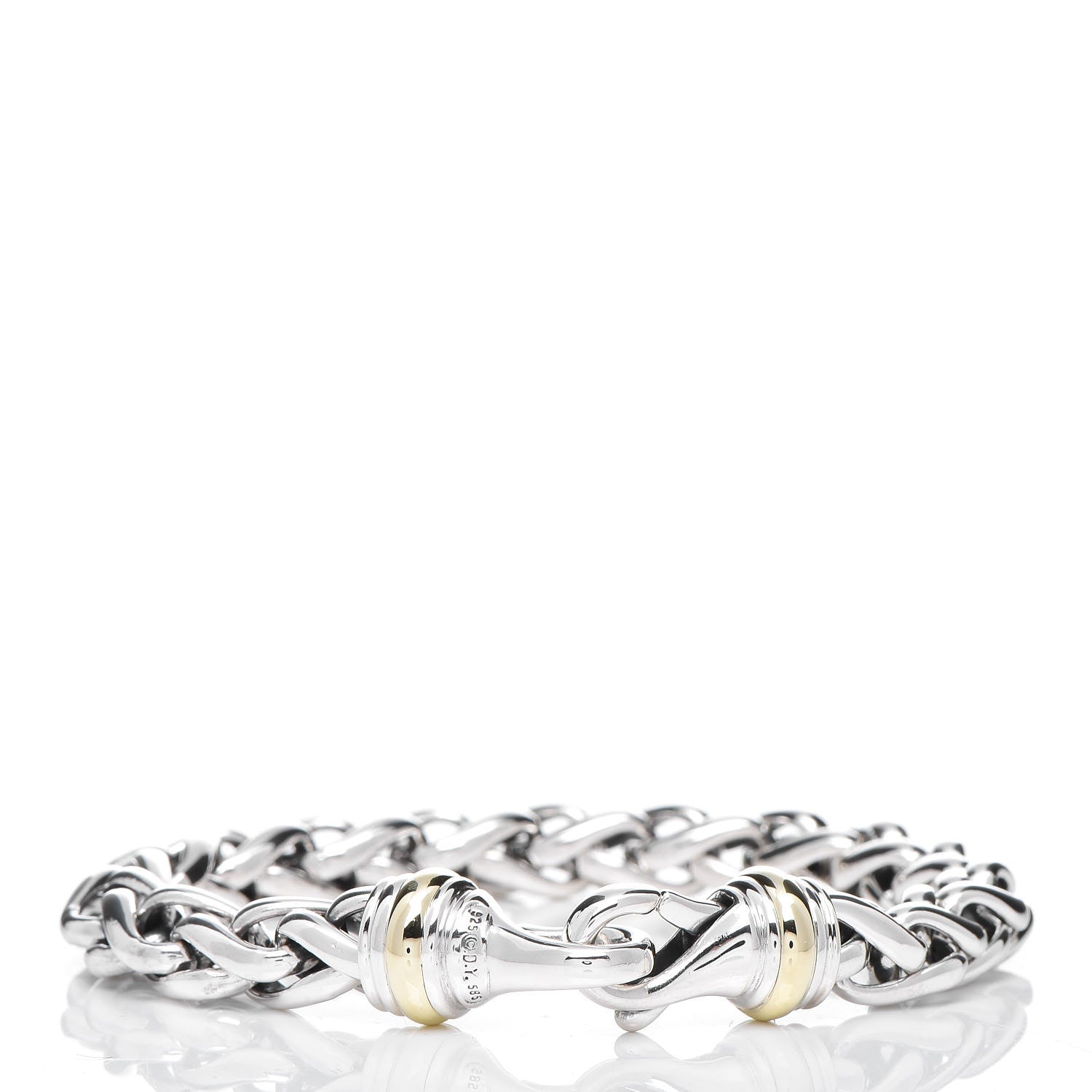 David Yurman Sterling Silver 14K Yellow Gold 8mm Wheat Chain Bracelet 3 of 5