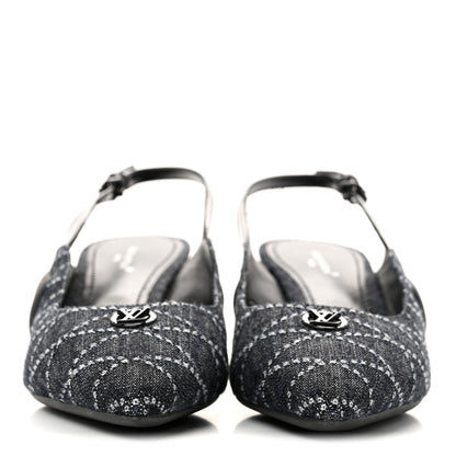 Louis Vuitton Denim Patent Archlight Low Heel Slingback Pumps 39 Black 3 of 10