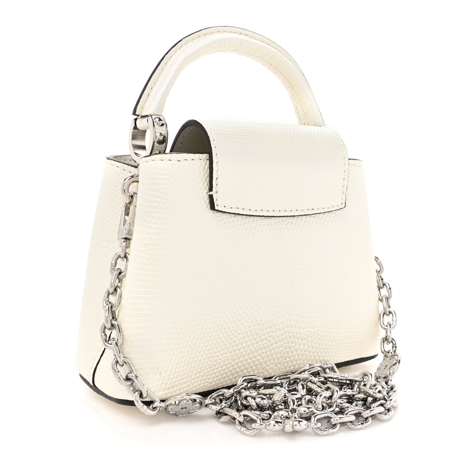 Louis Vuitton Taurillon Lizard Flower Chain Capucines Nano Ivory Sparkle 4 of 13