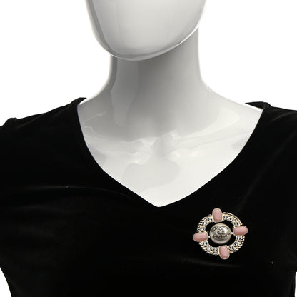 Chanel Crystal Pearl Enamel CC Brooch Gold Pink 2 of 5