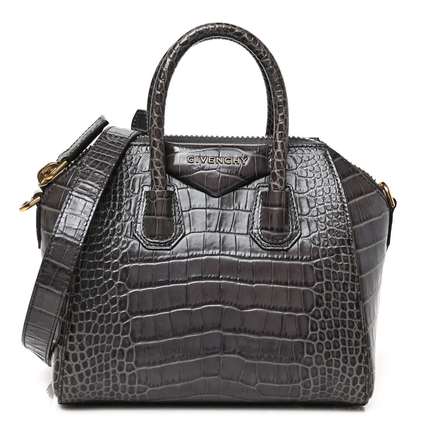 Calfskin Crocodile Embossed Mini Antigona Storm Grey
