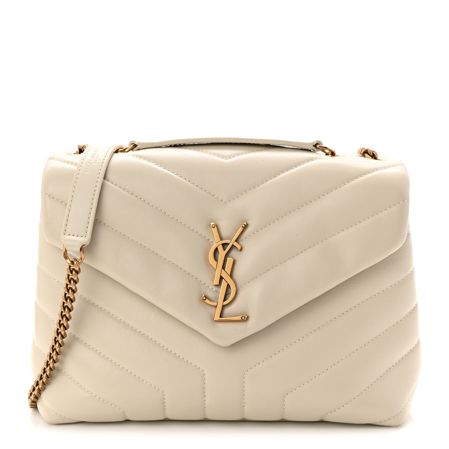 Saint Laurent Calfskin Y Quilted Monogram Small Loulou Chain Satchel Crema Soft 1 of 10