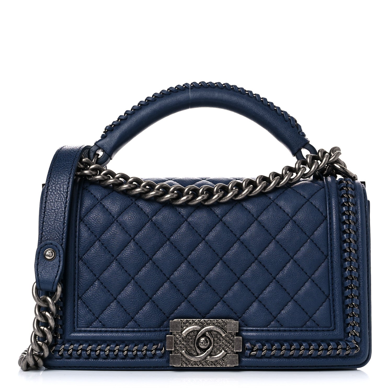 Chanel Calfskin Quilted Medium Top Handle Boy Flap Blue 2 of 14
