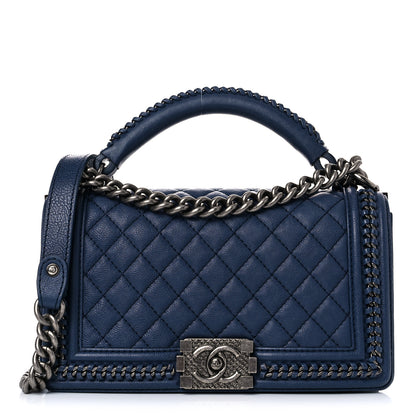 Chanel Calfskin Quilted Medium Top Handle Boy Flap Blue 2 of 14