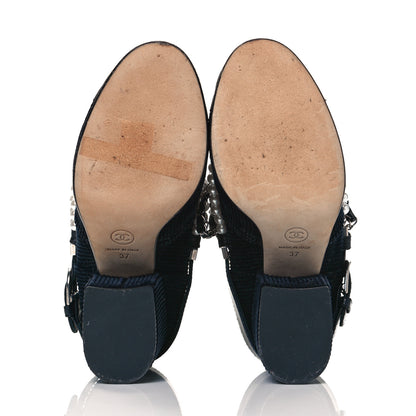 Chanel Velvet Satin Cap Cap Toe Short Boots 37 Navy Black 6 of 7
