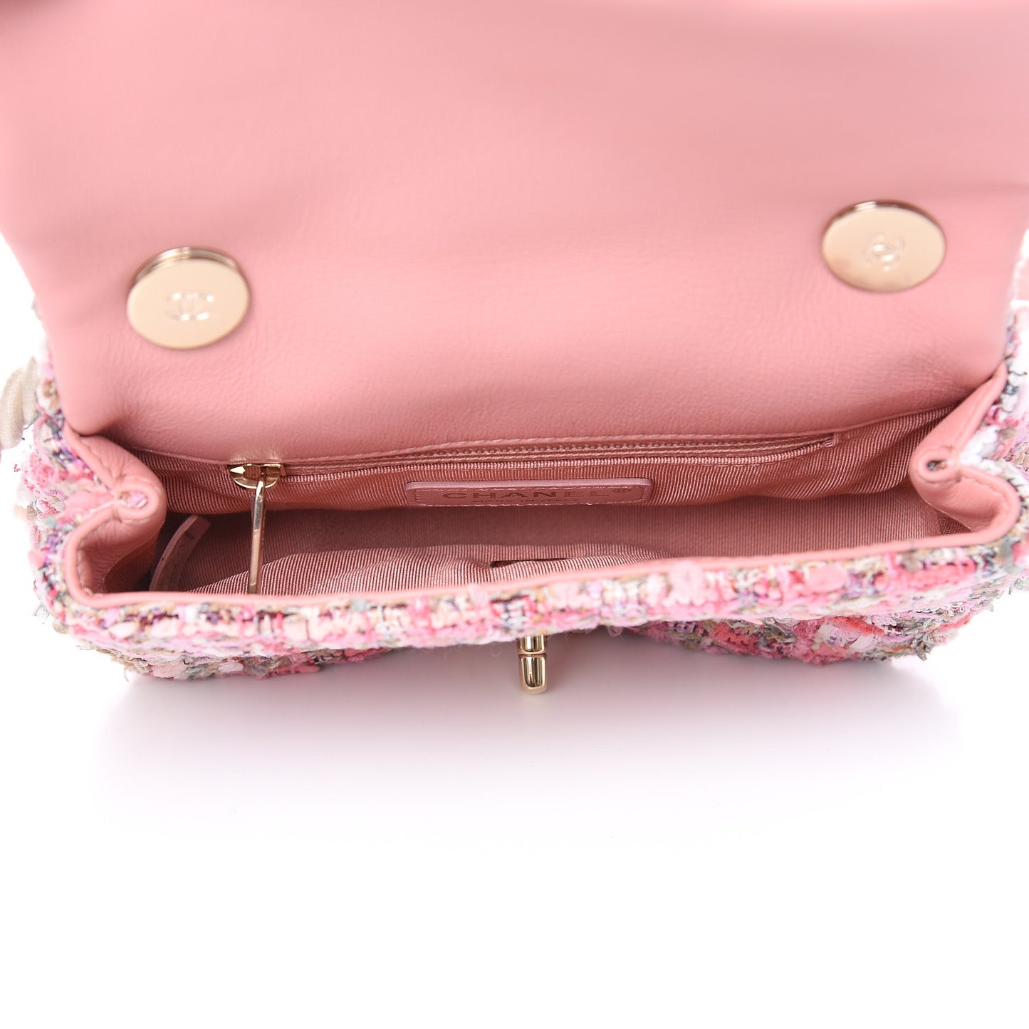 Tweed Mini Pearl Handle Flap Pink Beige Orange Ecru