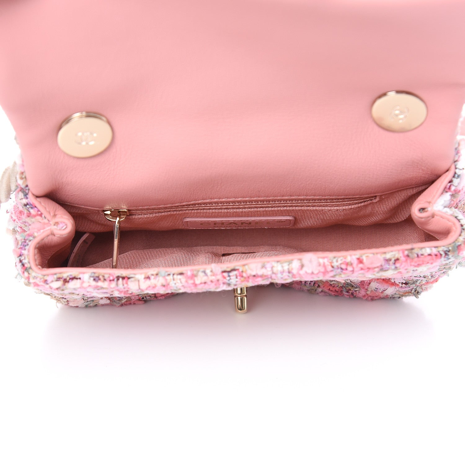 Chanel Tweed Mini Pearl Handle Flap Pink Beige Orange Ecru 5 of 10