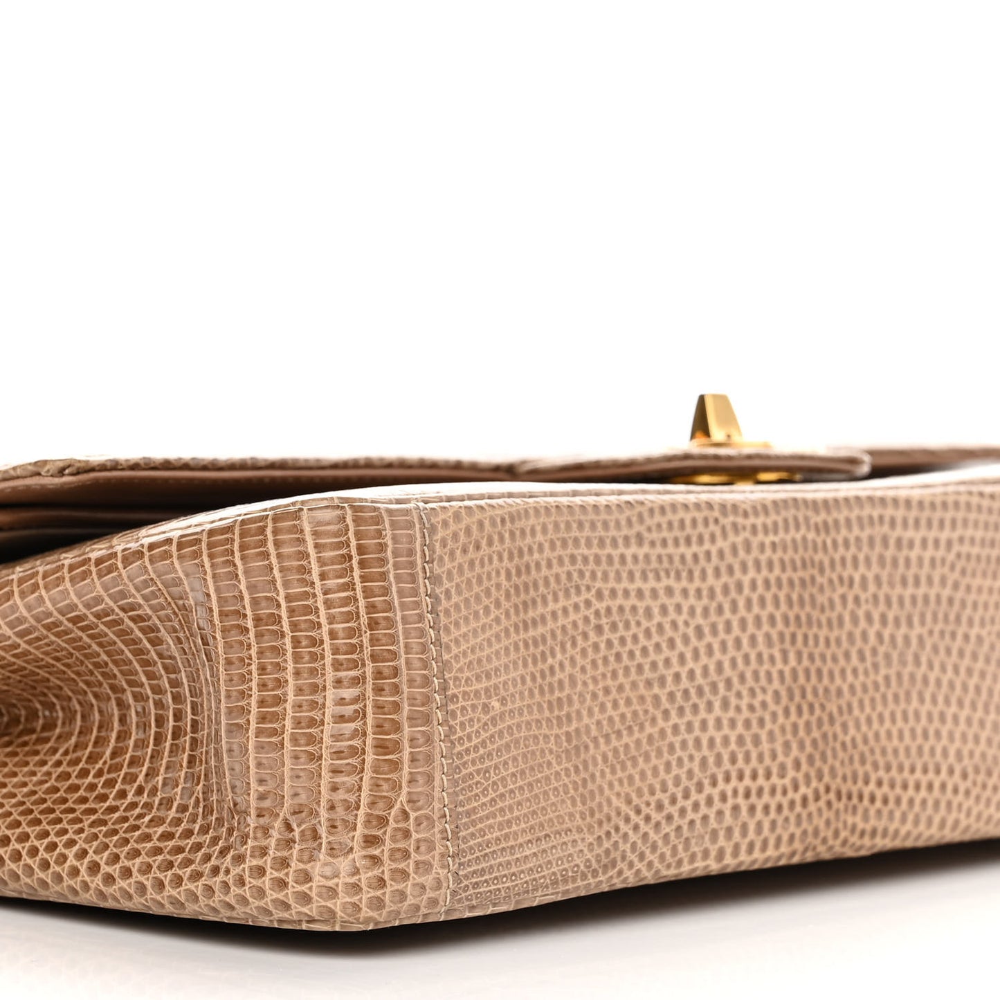 Lizard Medium Double Flap Beige