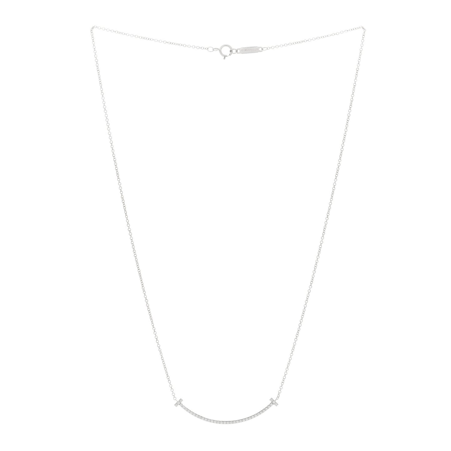 18K White Gold Diamond Small T Smile Pendant Necklace