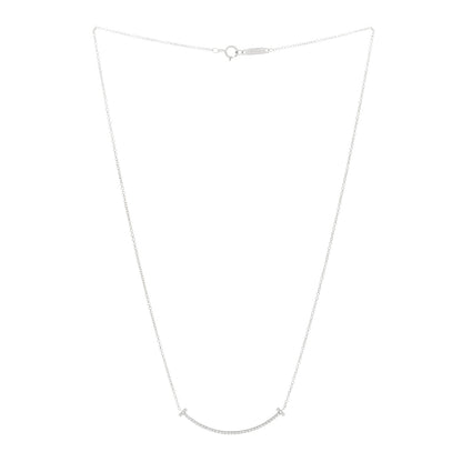 Tiffany 18K White Gold Diamond Small T Smile Pendant Necklace 2 of 3