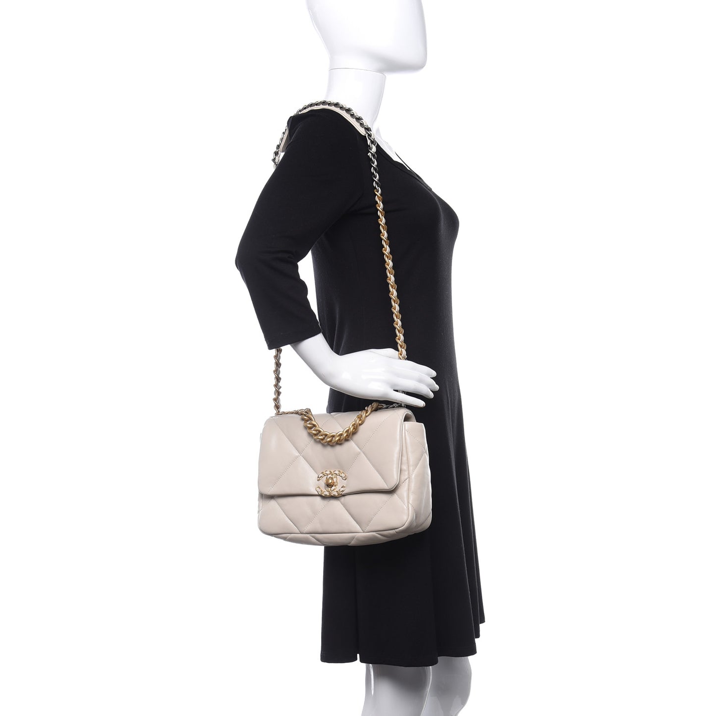 Lambskin Quilted Medium Chanel 19 Flap Light Beige