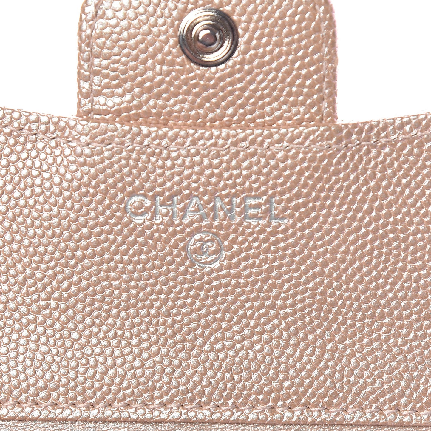 Metallic Caviar Chevron Quilted Compact Flap Wallet Light Gold