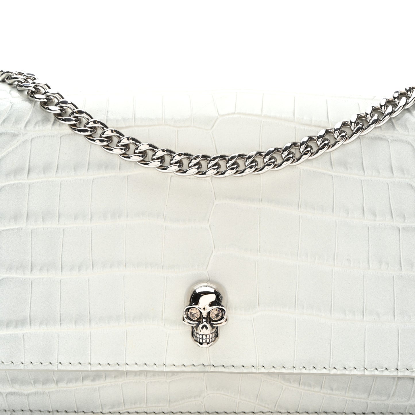 Calfskin Crocodile Embossed Skull Mini Crossbody Bag White