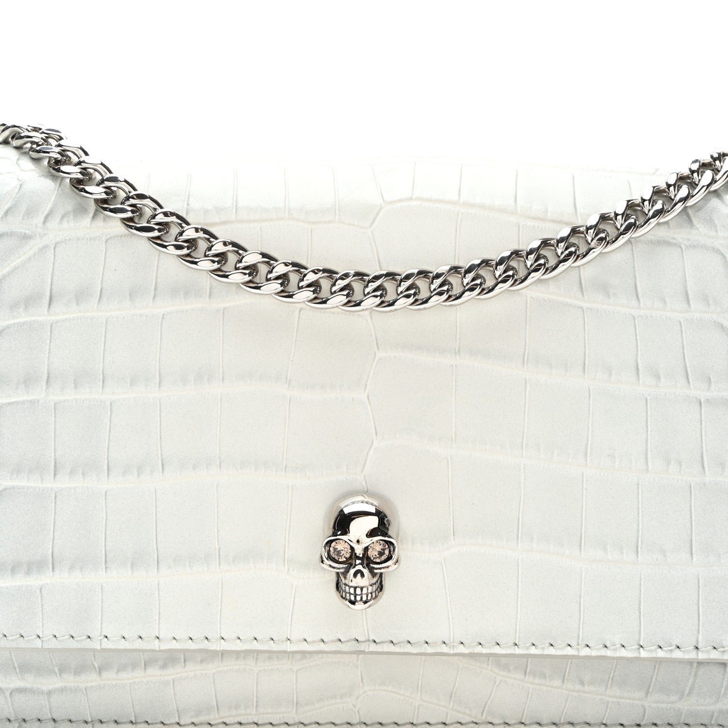 Alexander McQueen Calfskin Crocodile Embossed Skull Mini Crossbody Bag White 7 of 9