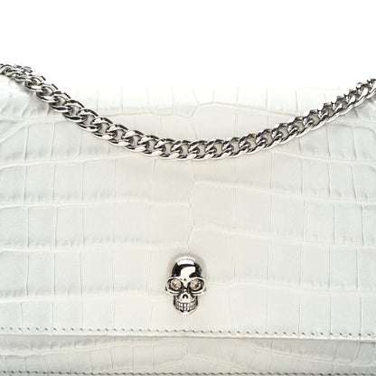 Alexander McQueen Calfskin Crocodile Embossed Skull Mini Crossbody Bag White 7 of 9