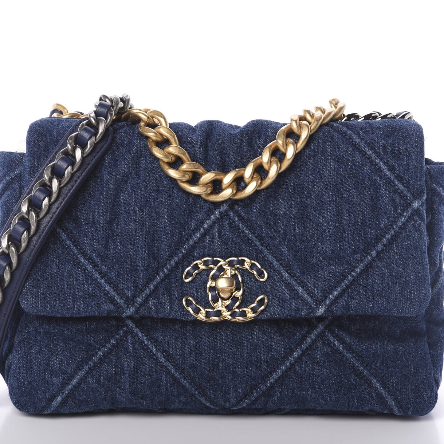 Denim Quilted Medium 19 Flap Blue