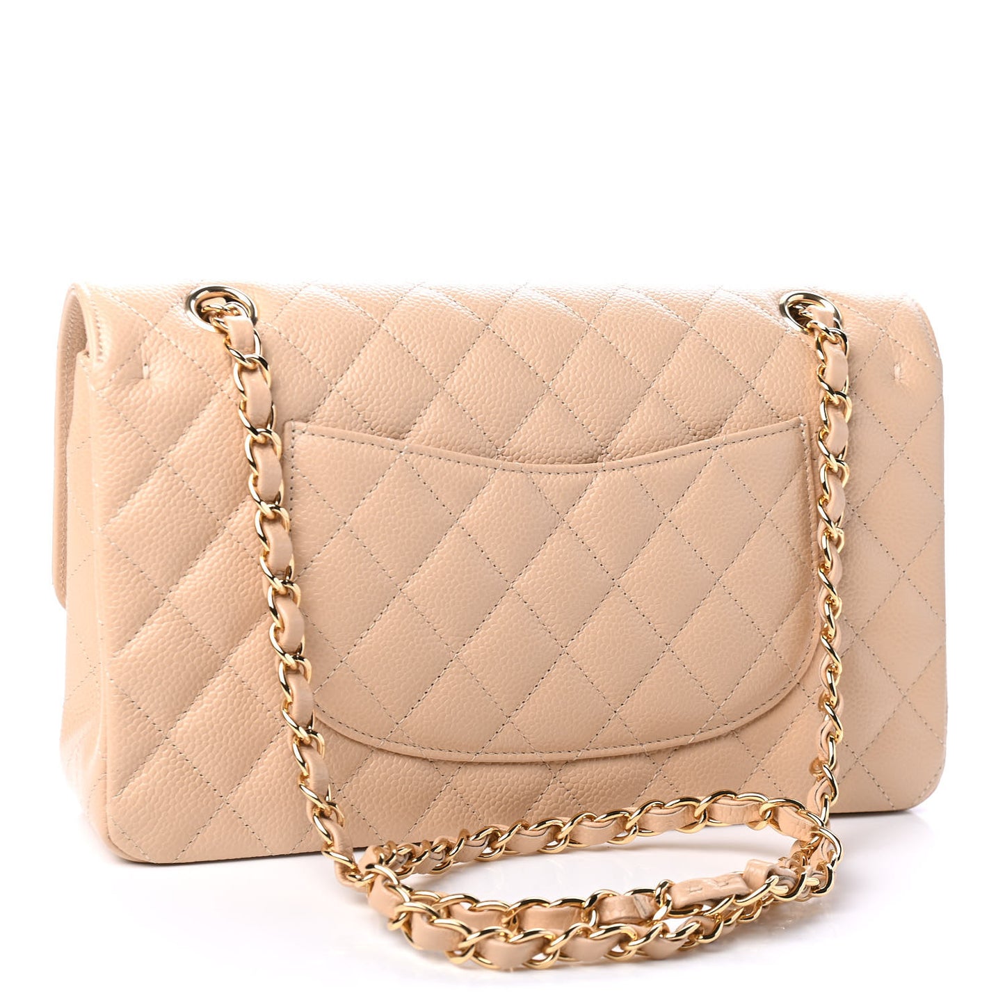 Caviar Quilted Medium Double Flap Beige