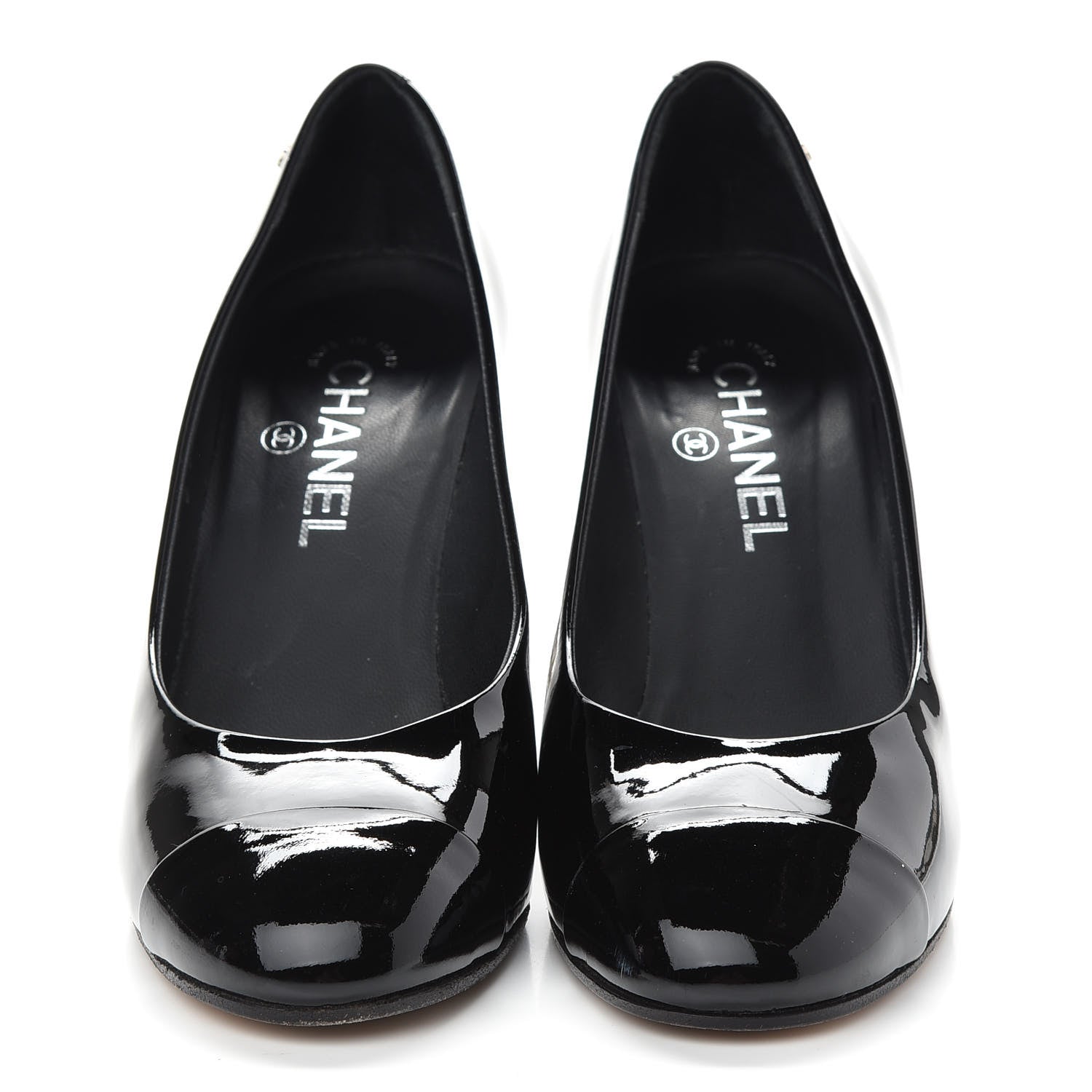 Chanel Patent Calfskin Cap Toe CC Pearl Pumps 37.5 Black 2 of 7