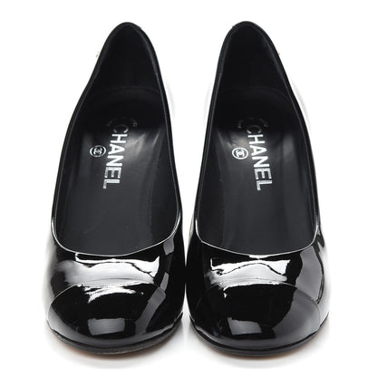 Chanel Patent Calfskin Cap Toe CC Pearl Pumps 37.5 Black 2 of 7