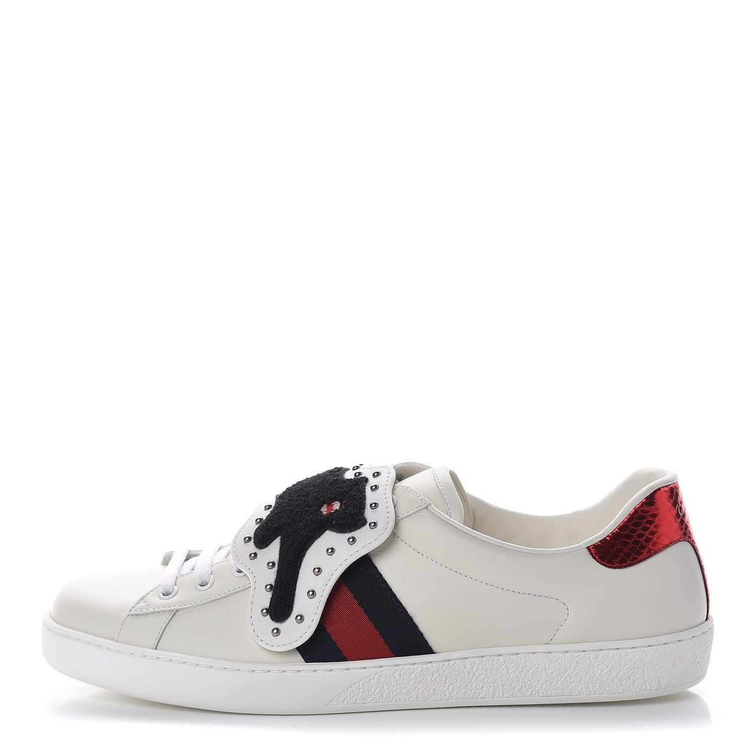 Gucci Calfskin Ayers Web Panther Embroidered Mens Ace Sneakers 11 White 1 of 7