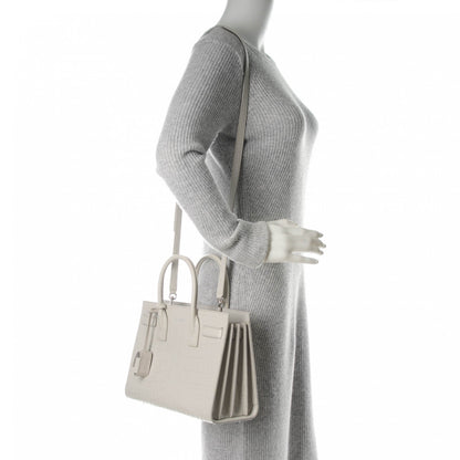 Saint Laurent Calfskin Crocodile Embossed Baby Sac De Jour Gris Perle 2 of 7