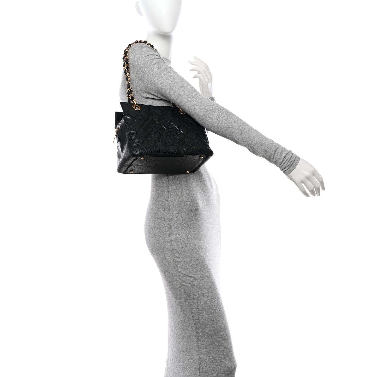 Caviar Quilted Petit Timeless Shopping Tote PTT Black