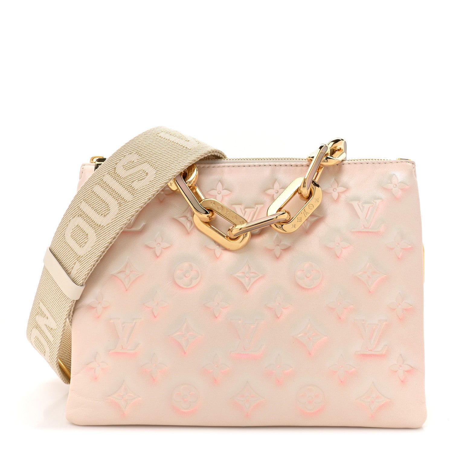 Louis Vuitton Pearlescent Lambskin Embossed Monogram Coussin PM Beige Rose 1 of 11