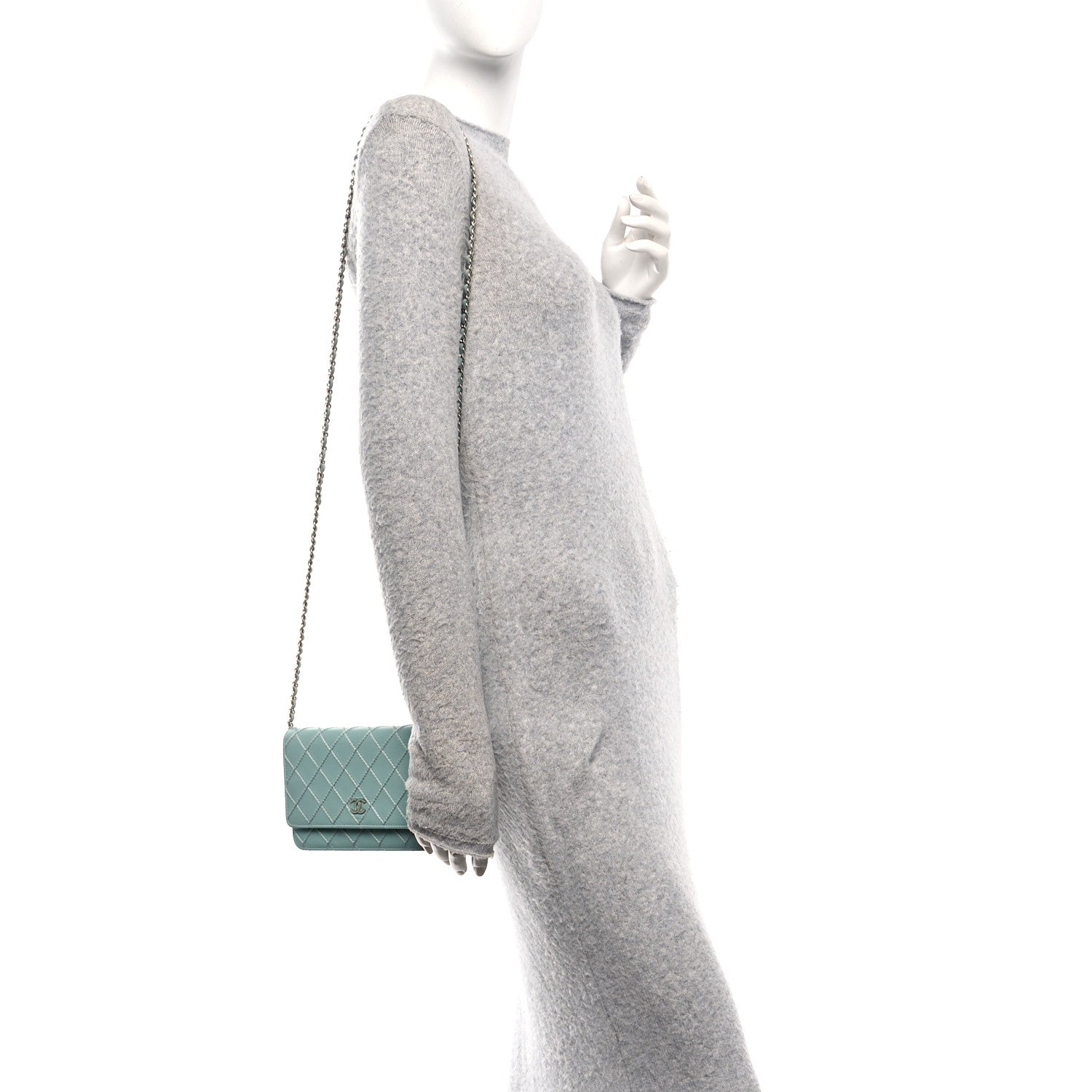 Chanel Calfskin Whipstitch Wallet On Chain WOC Green 2 of 11