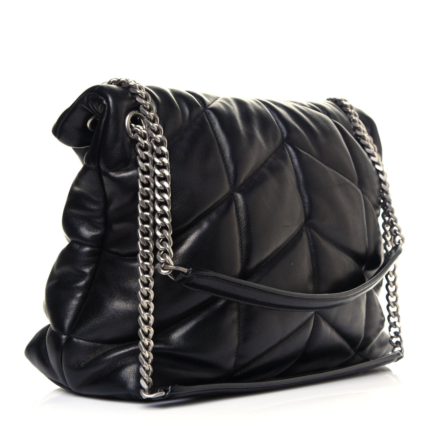 Lambskin Quilted Medium Loulou Puffer Monogram Chain Satchel Black
