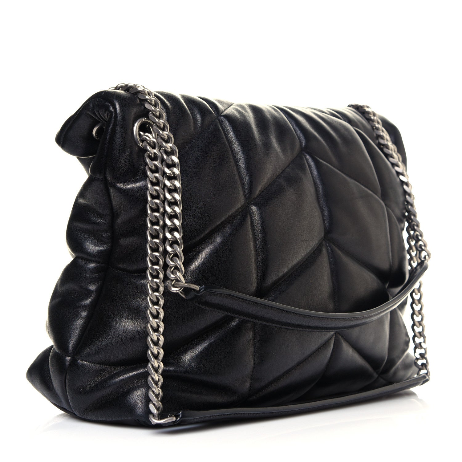 Saint Laurent Lambskin Quilted Medium Loulou Puffer Monogram Chain Satchel Black 3 of 12