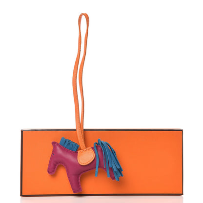 Hermes Milo Lambskin Grigri Rodeo Horse Bag Charm PM Tosca Bleu Izmir Orange 4 of 4