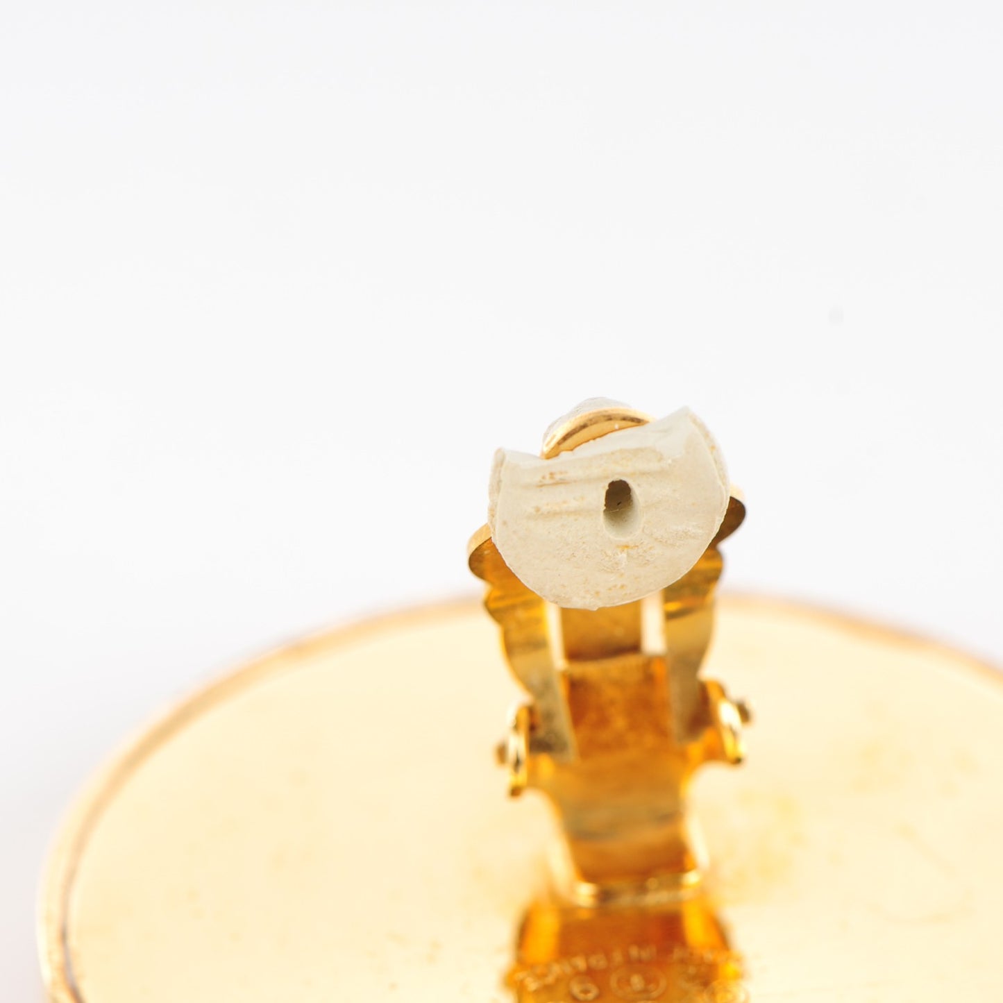 Suede Large CC Studded Clip On Earrings Black Gold