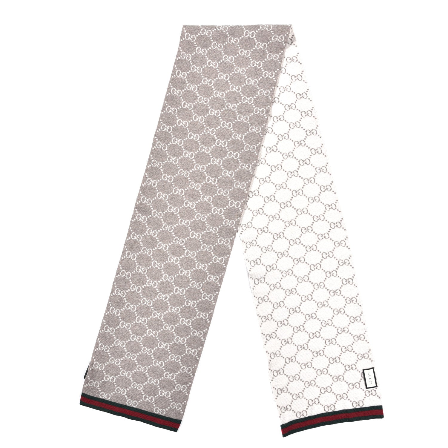 Gucci Wool Tricot GG Monogram Web Solange Scarf Coffee Ivory 2 of 4