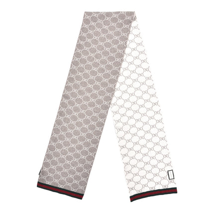 Gucci Wool Tricot GG Monogram Web Solange Scarf Coffee Ivory 2 of 4