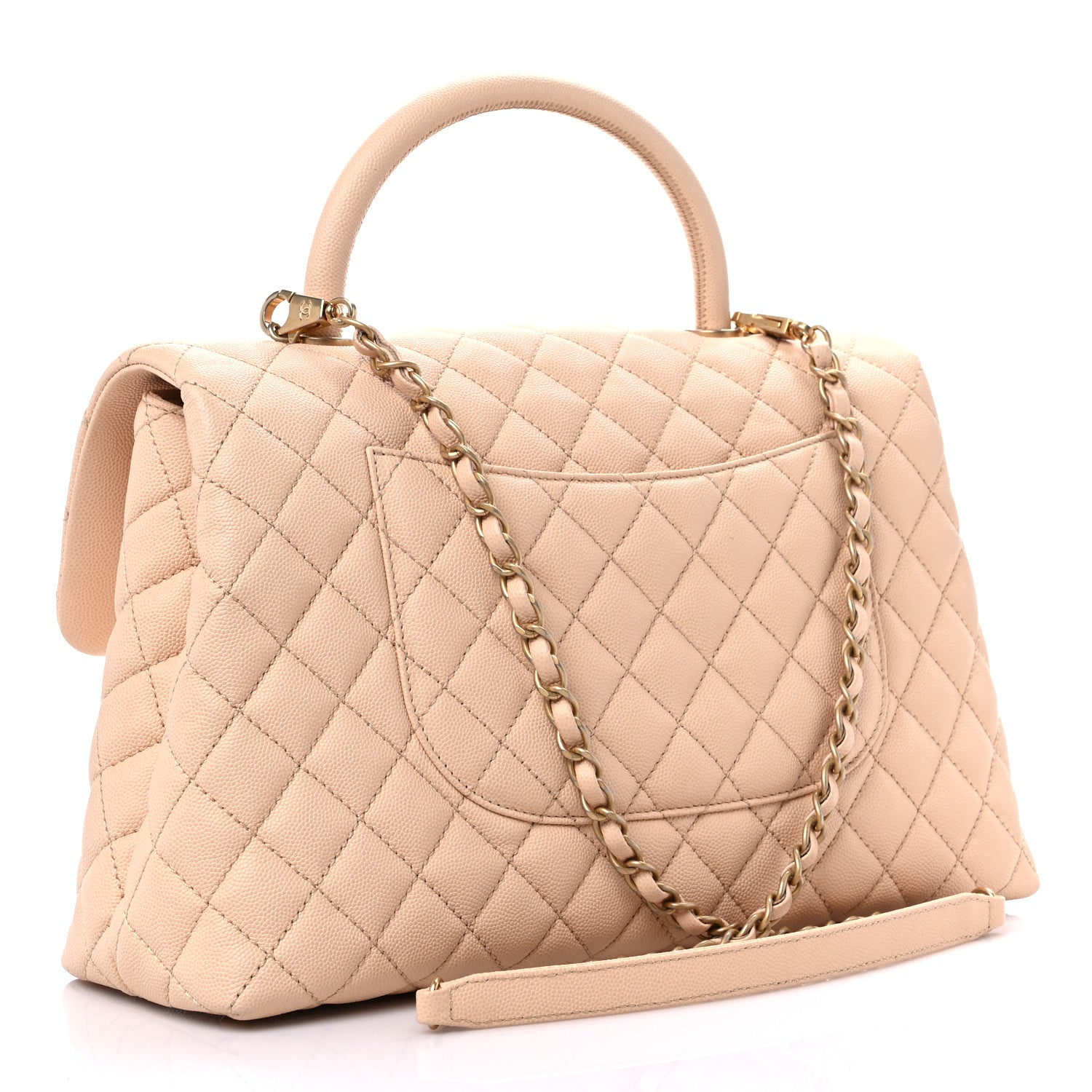 Chanel Caviar Quilted Medium Coco Handle Flap Light Beige 3 of 12