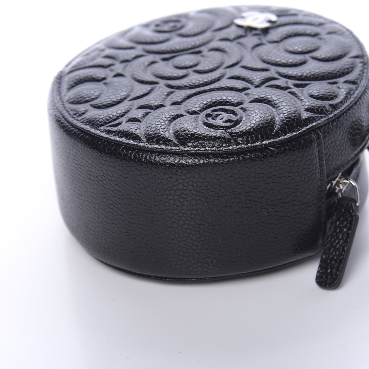 Chanel Caviar Camellia Embossed Round Clutch With Chain Black 9 of 11