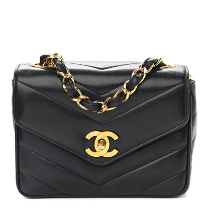 Chanel Lambskin Chevron Quilted Mini Square Flap Navy Blue 1 of 9
