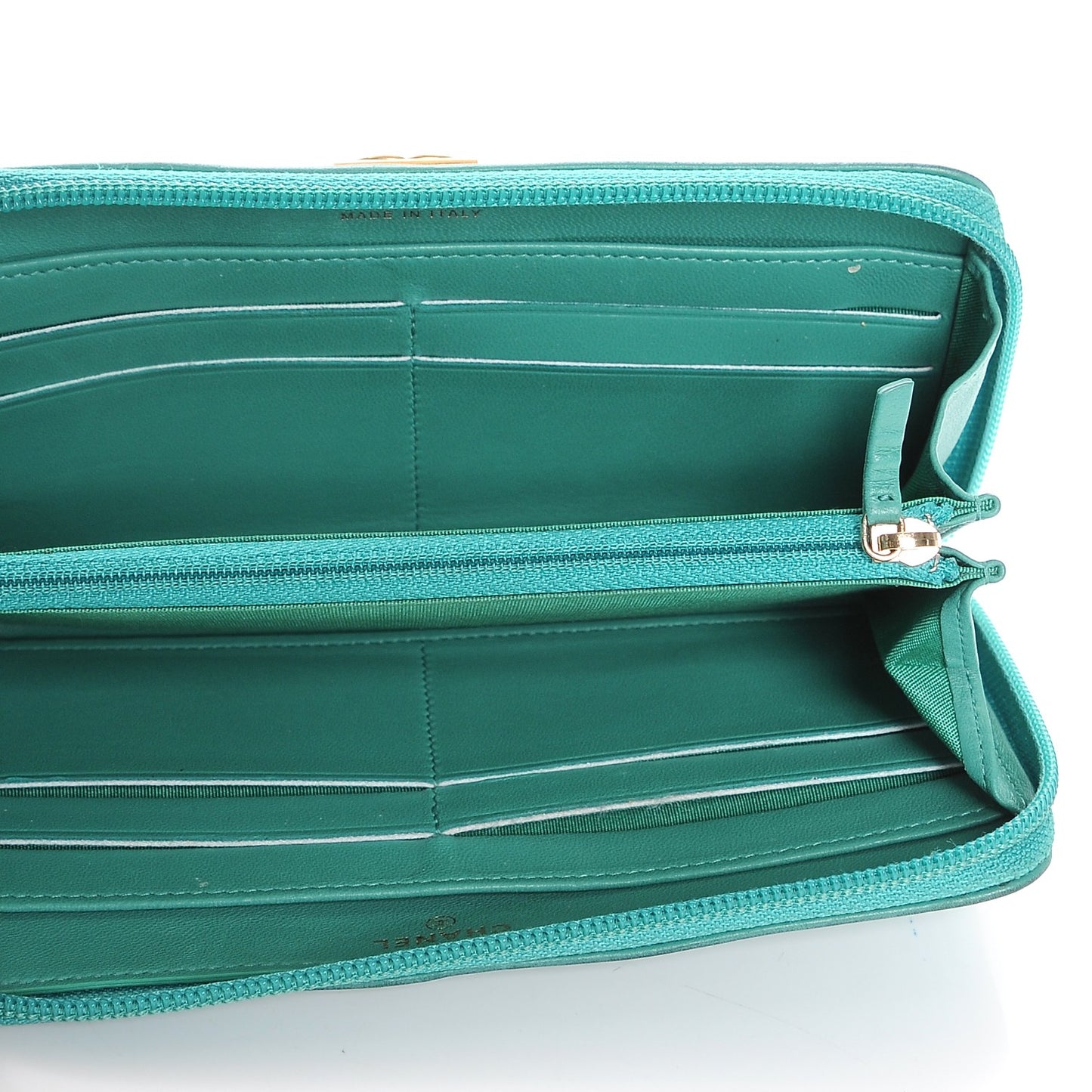 Lambskin Quilted Boy Zip Around Wallet Green