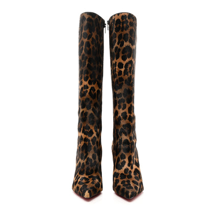 Christian Louboutin Pony Hair Leopard Print Kate Botta 85 Tall Boots 37.5 Brown Black 2 of 9